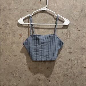 Blue Striped Women's Crop Top with Matching Midi Skiry